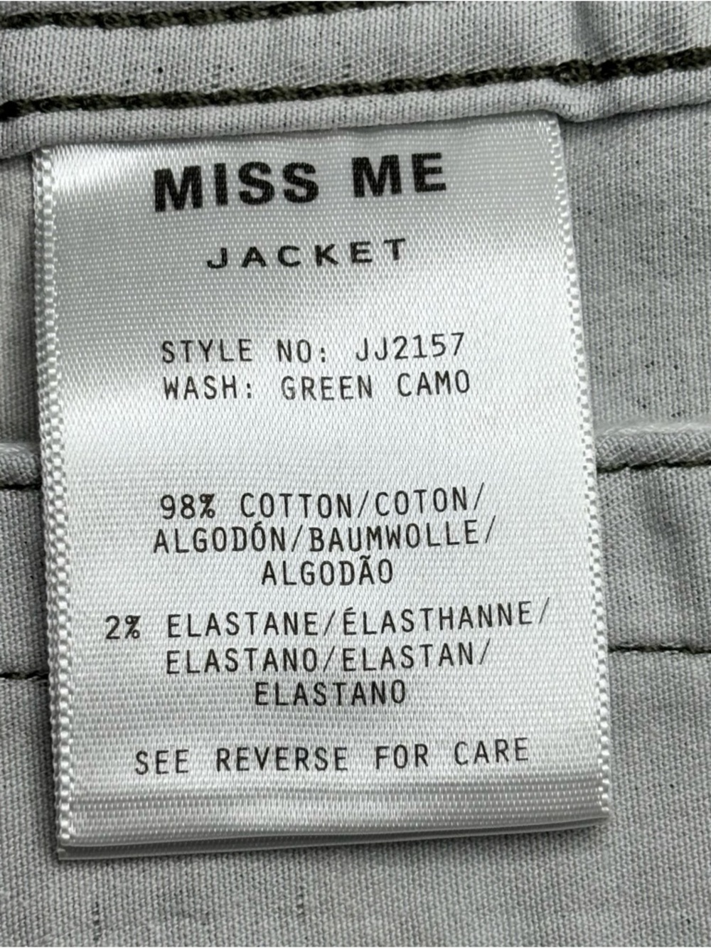 MISS ME CAMO JACKET • SIZE Small • STRETCH DENIM - Picture 9 of 13